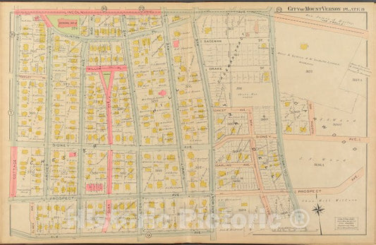 Historic 1908 Map - Mount Vernon, Double Page Plate No. 8 [Map Bounded By Lincoln A - Vintage Wall Art