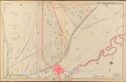 Historic 1908 Map - Mount Vernon, Double Page Plate No. 12 [Map Bounded By 7Th St, Vintage Wall Art