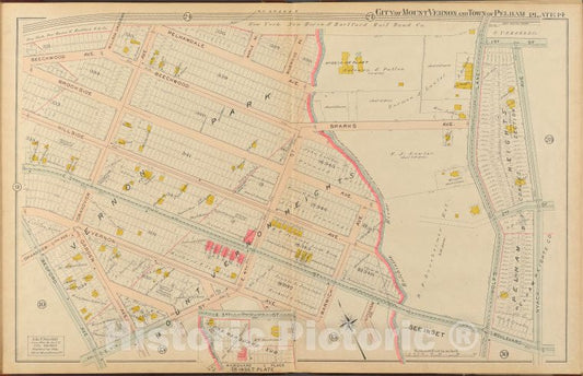 Historic 1908 Map - Mount Vernon, Double Page Plate No. 14 [Map Bounded By Nyack Av - Vintage Wall Art