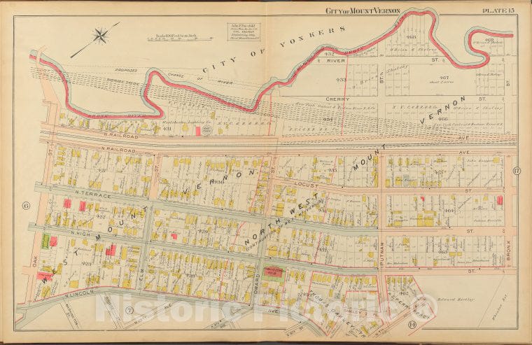 Historic 1908 Map - Mount Vernon, Double Page Plate No. 15 [Map Bounded By Bronx Ri - Vintage Wall Art
