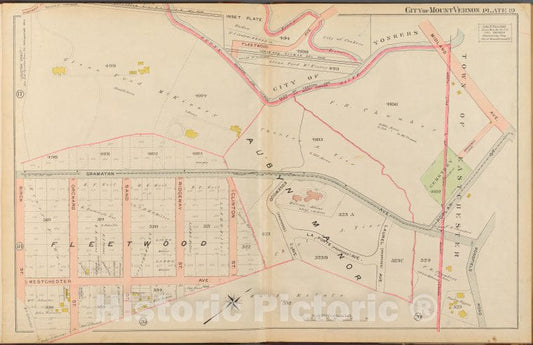 Historic 1908 Map - Mount Vernon, Double Page Plate No. 19 [Map Bounded By Bronx Ri - Vintage Wall Art