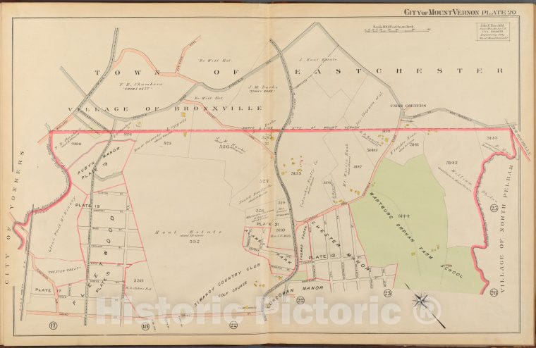 Historic 1908 Map - Mount Vernon, Double Page Plate No. 20 [Map Bounded By Town Of - Vintage Wall Art