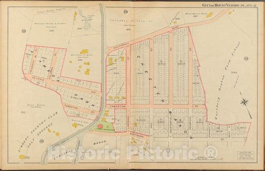 Historic 1908 Map - Mount Vernon, Double Page Plate No. 21 [Map Bounded By Californ - Vintage Wall Art