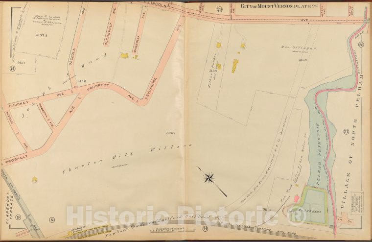 Historic 1908 Map - Mount Vernon, Double Page Plate No. 24 [Map Bounded By Lincoln - Vintage Wall Art