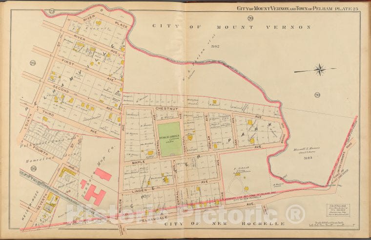 Historic 1908 Map - Mount Vernon, Double Page Plate No. 25 [Map Bounded By Hutchins - Vintage Wall Art