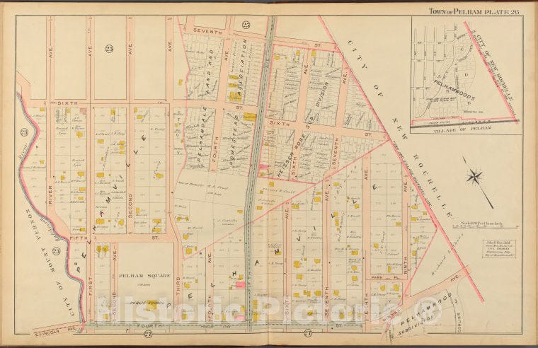 Historic 1908 Map - Mount Vernon, Double Page Plate No. 26 [Map Bounded By 7Th St, Vintage Wall Art