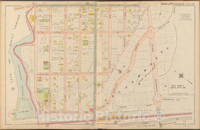 Historic 1908 Map - Mount Vernon, Double Page Plate No. 27 [Map Bounded By 4Th St, Vintage Wall Art