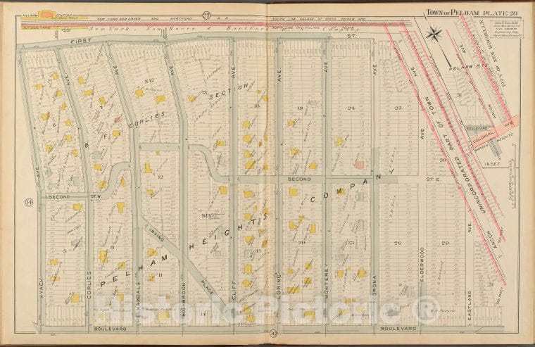 Historic 1908 Map - Mount Vernon, Double Page Plate No. 28 [Map Bounded By 1St St, Vintage Wall Art
