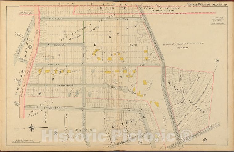 Historic 1908 Map - Mount Vernon, Double Page Plate No. 29 [Map Bounded By Rochelle - Vintage Wall Art