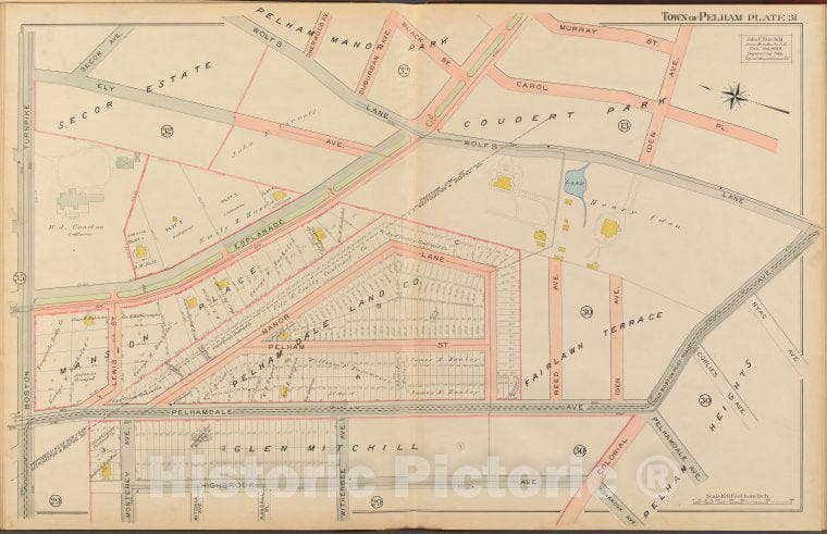 Historic 1908 Map - Mount Vernon, Double Page Plate No. 31 [Map Bounded By Wolfs La - Vintage Wall Art