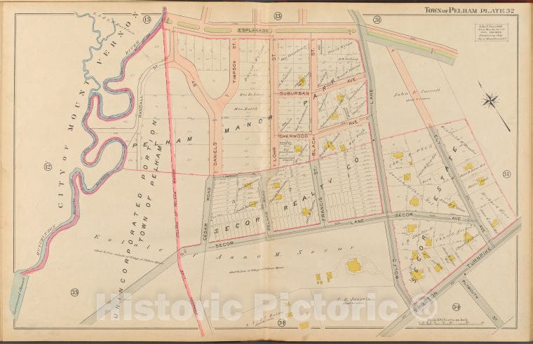 Historic 1908 Map - Mount Vernon, Double Page Plate No. 32 [Map Bounded By Esplande - Vintage Wall Art