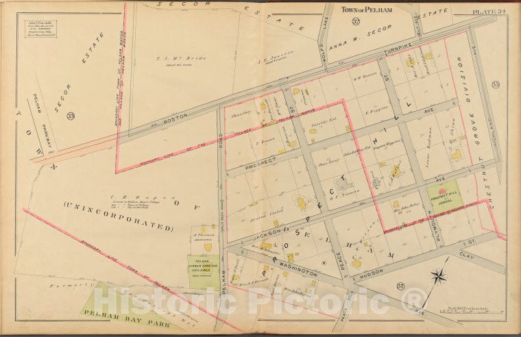 Historic 1908 Map - Mount Vernon, Double Page Plate No. 34 [Map Bounded By Boston T - Vintage Wall Art