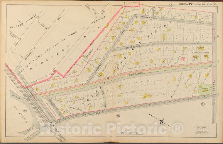 Historic 1908 Map - Mount Vernon, Double Page Plate No. 35 [Map Bounded By Boston T - Vintage Wall Art