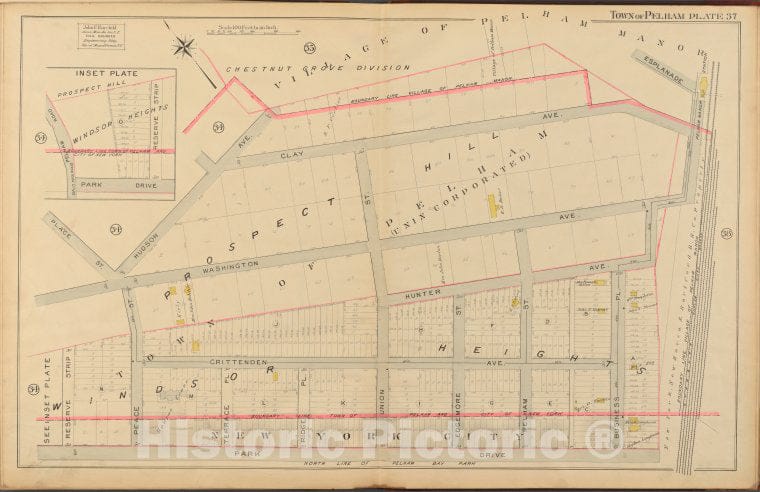 Historic 1908 Map - Mount Vernon, Double Page Plate No. 37 [Map Bounded By Clay Ave - Vintage Wall Art