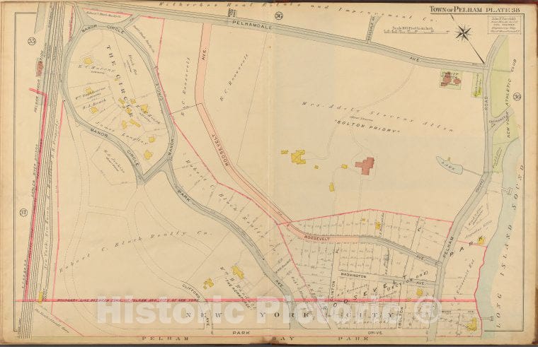 Historic 1908 Map - Mount Vernon, Double Page Plate No. 38 [Map Bounded By Pelhamda - Vintage Wall Art