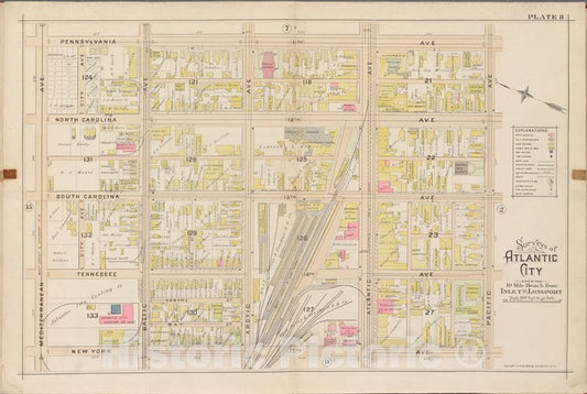 Historic Map - 1896 Atlantic City, New Jersey (N.J.), Double Page Plate No. 8 [Pennsylvania Ave, Pacific Ave, New York Ave, Mediterranean Ave.] - Vintage Wall Art