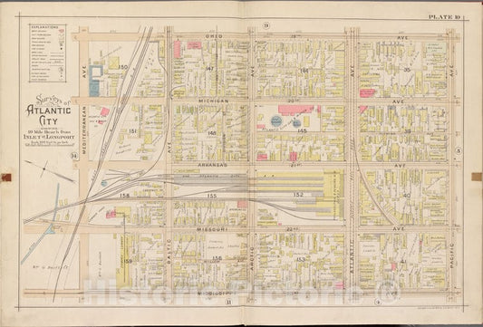 Historic Map - 1896 Atlantic City, New Jersey (N.J.), Double Page Plate No. 10 [Ohio Ave, Pacific Ave, Mississippi Ave, Mediterranean Ave.] - Vintage Wall Art