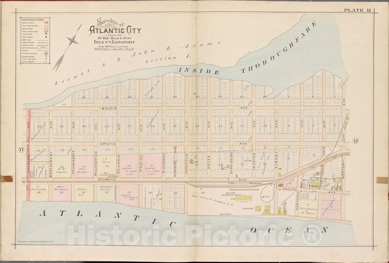 Historic Map - 1896 Atlantic City, New Jersey (N.J.), Double Page Plate No. 13 [Inside Thoroughfare, Boston Ave, Atlantic Ave, Jackson Ave.] - Vintage Wall Art