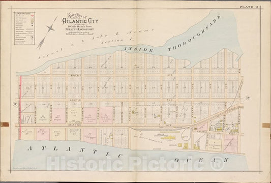 Historic Map - 1896 Atlantic City, New Jersey (N.J.), Double Page Plate No. 13 [Inside Thoroughfare, Boston Ave, Atlantic Ave, Jackson Ave.] - Vintage Wall Art