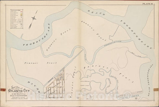 Historic Map - 1896 Atlantic City, New Jersey (N.J.), Double Page Plate No. 16 [Beach Thoroughfare, Clam Creek, Marmorah Ave.] - Vintage Wall Art