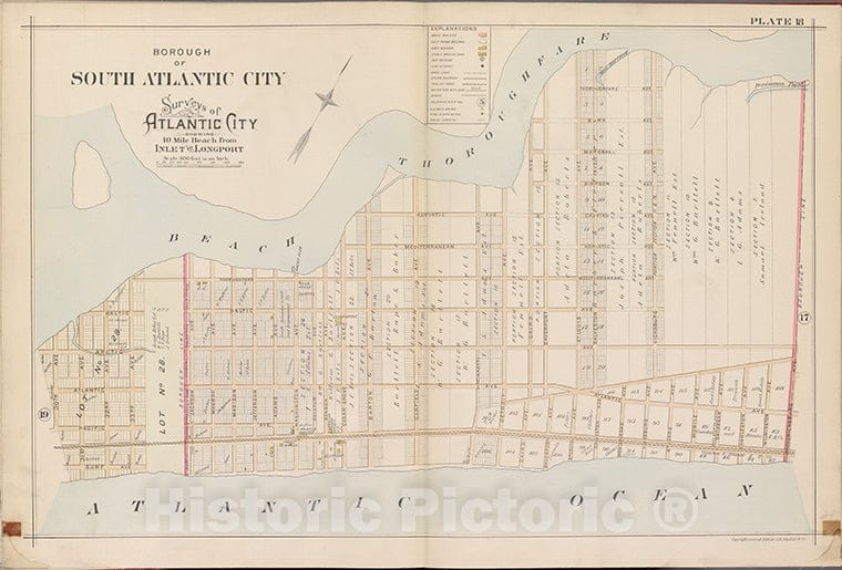 Historic Map - 1896 Atlantic City, New Jersey (N.J.), Double Page Plate No. 18 [Beach Thoroughfare, Fredericksburg Ave, Atlantic Ocean, 30Th Ave.] - Vintage Wall Art