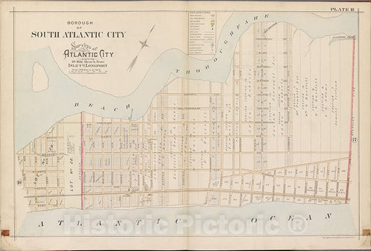 Historic Map - 1896 Atlantic City, New Jersey (N.J.), Double Page Plate No. 18 [Beach Thoroughfare, Fredericksburg Ave, Atlantic Ocean, 30Th Ave.] - Vintage Wall Art