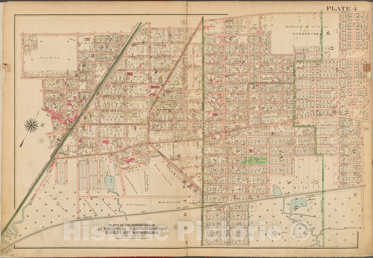 Historic 1912 Map - Bergen County, V. 2, Double Page Plate No. 4 [Map Bounded By Woo - Bergen County (N.J. - Vintage Wall Art
