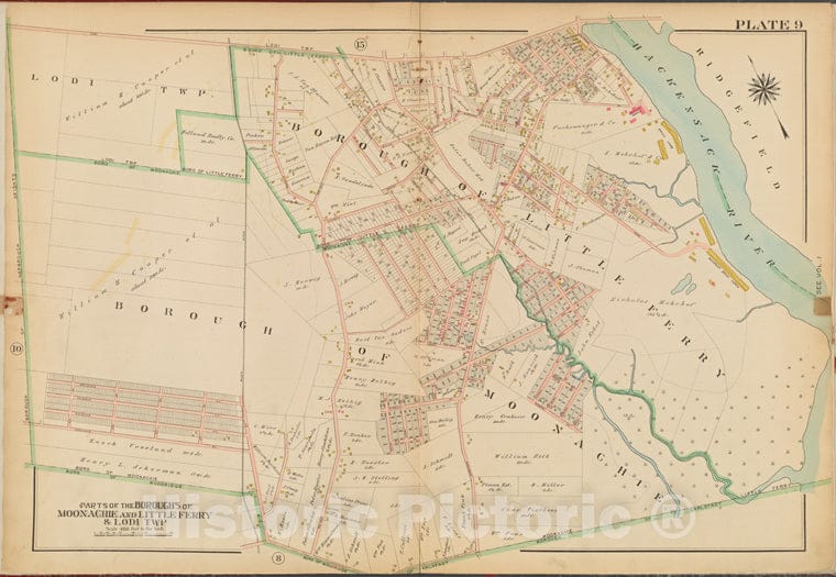 Historic Map - 1912 Bergen County, New Jersey (N.J.), V. 2, Double Page Plate No. 9 [Parts Of The Boroughs Of Moonachie And Little Ferry And Lodi Twp] - Vintage Wall Art