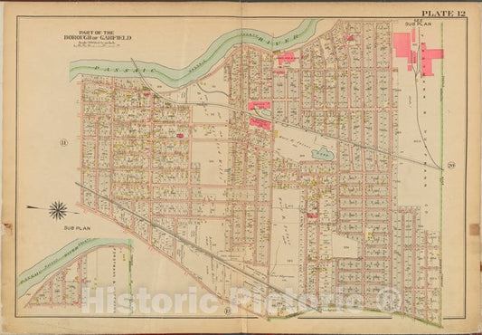 Historic Map - 1912 Bergen County, New Jersey (N.J.), V. 2, Double Page Plate No. 12 [Passaic River, Borough Of Garfeld, Midland Ave, Willard St.] - Vintage Wall Art