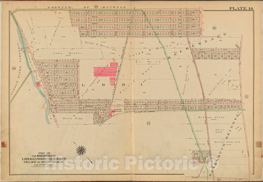 Historic Map - 1912 Bergen County, New Jersey (N.J.), V. 2, Double Page Plate No. 14 [Essex St, Terrace Ave, Williams Ave, Main St.] - Vintage Wall Art