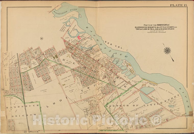 Historic Map - 1912 Bergen County, New Jersey (N.J.), V. 2, Double Page Plate No. 15 [Hackensack River, Lodi Ave, Williams Ave, Terrace Ave.] - Vintage Wall Art
