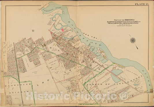 Historic Map - 1912 Bergen County, New Jersey (N.J.), V. 2, Double Page Plate No. 15 [Hackensack River, Lodi Ave, Williams Ave, Terrace Ave.] - Vintage Wall Art