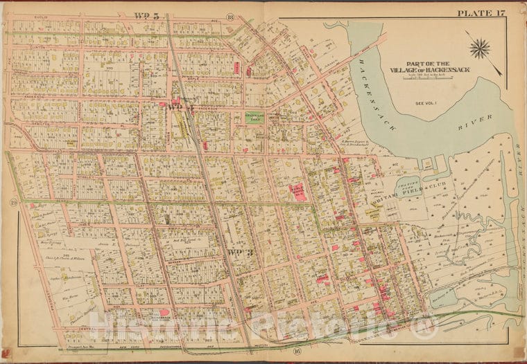 Historic Map - 1912 Bergen County, New Jersey (N.J.), V. 2, Double Page Plate No. 17 [Euclid Ave, Hackensack River, Mercer St, Prospect Ave.] - Vintage Wall Art