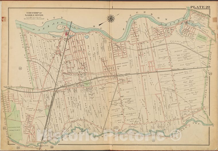 Historic 1912 Map - Bergen County, V. 2, Double Page Plate No. 20 [Map Bounded By Passaic River, Midland Twp.] - Bergen County (N.J. - Vintage Wall Art