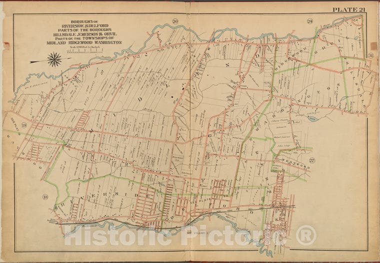 Historic 1912 Map - Bergen County, V. 2, Double Page Plate No. 21 [Boroughs Of River - Bergen County (N.J. - Vintage Wall Art