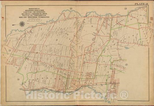 Historic 1912 Map - Bergen County, V. 2, Double Page Plate No. 21 [Boroughs Of River - Bergen County (N.J. - Vintage Wall Art