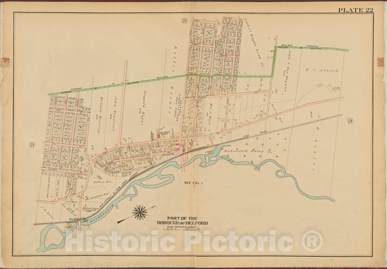 Historic 1912 Map - Bergen County, V. 2, Double Page Plate No. 22 [ Part Of The Borough Of Delford] - Bergen County (N.J. - Vintage Wall Art