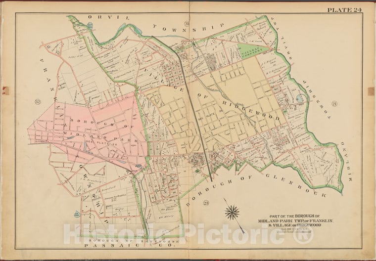 Historic 1912 Map - Bergen County, V. 2, Double Page Plate No. 24 [Parts Of The Boro - Bergen County (N.J. - Vintage Wall Art