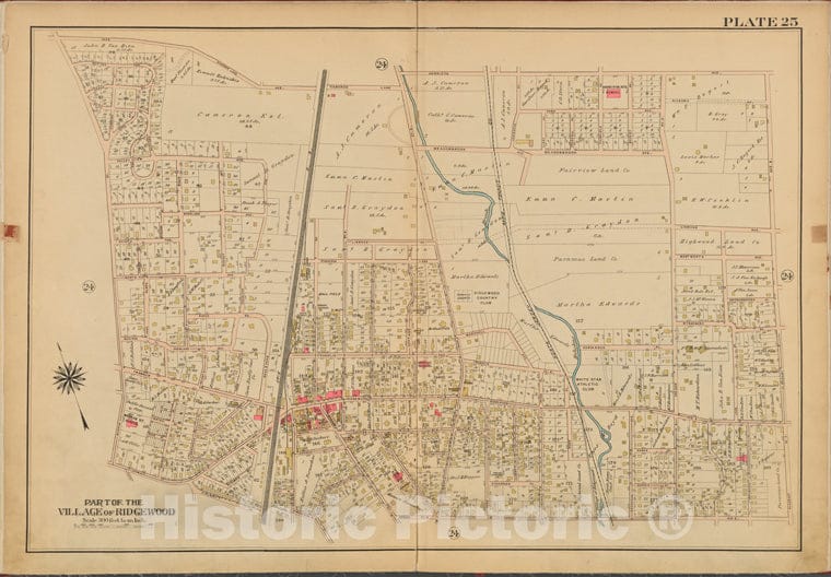 Historic 1912 Map - Bergen County, V. 2, Double Page Plate No. 25 [Map Bounded By Gl - Bergen County (N.J. - Vintage Wall Art