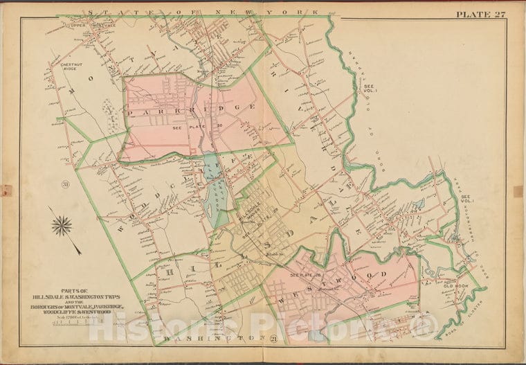 Historic 1912 Map - Bergen County, V. 2, Double Page Plate No. 27 [Parts Of Hills Da - Bergen County (N.J. - Vintage Wall Art