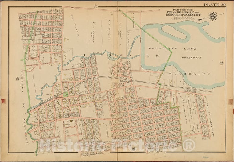 Historic Map - 1912 Bergen County, New Jersey (N.J.), V. 2, Double Page Plate No. 29 [Part Of The Twp. Of Hills Dale And Borough Of Wood Cliff] - Vintage Wall Art