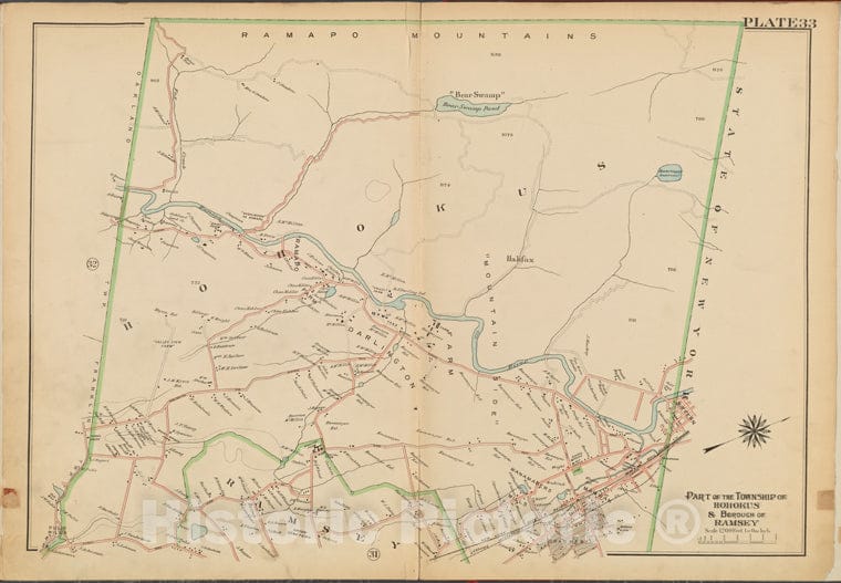 Historic Map - 1912 Bergen County, New Jersey (N.J.), V. 2, Double Page Plate No. 33 [Part Of The Township Of Hohokus And Borough Of Ramsey] - Vintage Wall Art