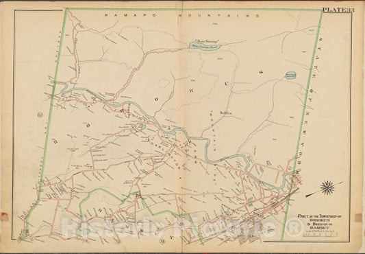 Historic Map - 1912 Bergen County, New Jersey (N.J.), V. 2, Double Page Plate No. 33 [Part Of The Township Of Hohokus And Borough Of Ramsey] - Vintage Wall Art