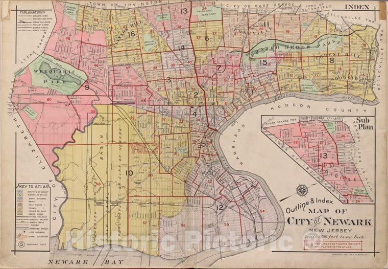 Historic 1911-12 Map - Index Continued (Left Pg.) - Newark (N.J. - Vintage Wall Art