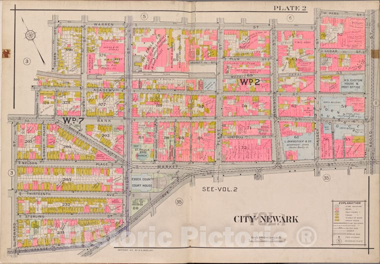 Historic 1911-12 Map - Newark, V. 1, Double Page Plate No. 2 [Map Bounded By Warren St. - Newark (N.J. - Vintage Wall Art