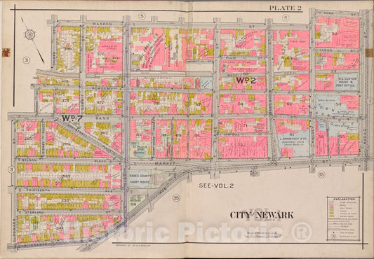 Historic 1911-12 Map - Newark, V. 1, Double Page Plate No. 2 [Map Bounded By Warren St. - Newark (N.J. - Vintage Wall Art