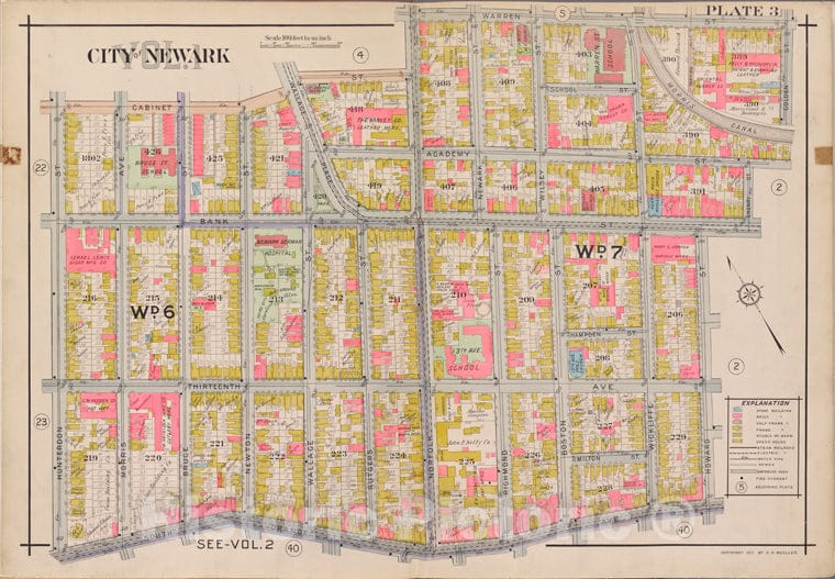 Historic 1911-12 Map - Newark, V. 1, Double Page Plate No. 3 [Map Bounded By Cabinet St - Newark (N.J. - Vintage Wall Art