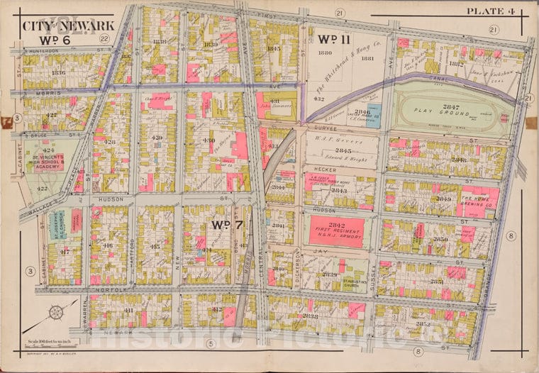 Historic Map - 1911 Newark, New York (N.Y.),1St St, Orange St, Newark St, Cabinet St. - Vintage Wall Art
