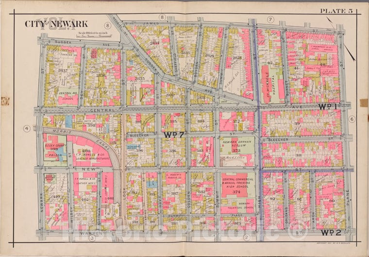 Historic Map - 1911 Newark, New York (N.Y.),James St, Plane St, Warren St, Newark St. - Vintage Wall Art