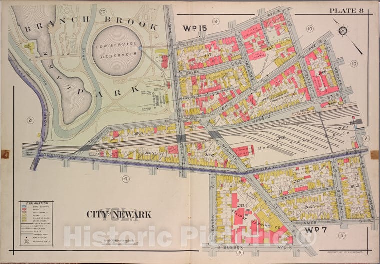 Historic Map - 1911 Newark, New Jersey (N.J.), V. 1, Double Page Plate No. 8 [7Th Ave, Boyden St, James St, Sussex Ave, Orange St, Morris Canal] - Vintage Wall Art